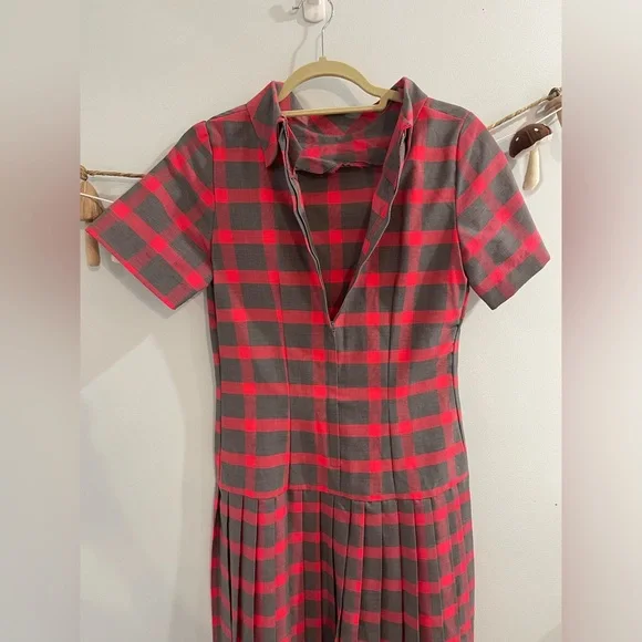 Vintage 1950s 60s sherry Kent of Dallas red plaid pleated dress - Picture 8 of 8